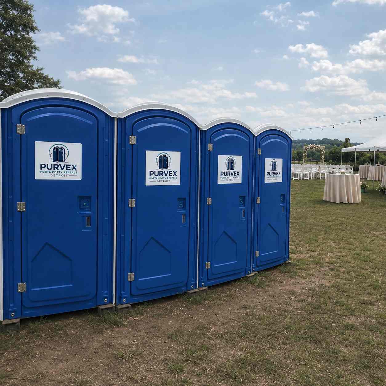 Purvex Porta Potty Rentals Detroit units set up at a Detroit outdoor event